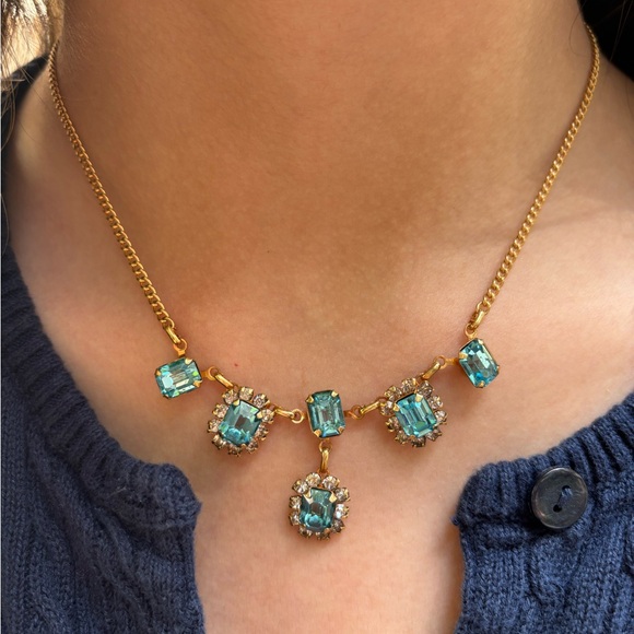 Elegant Blue Art Deco Necklace | 12k Gold Filled Rare Find